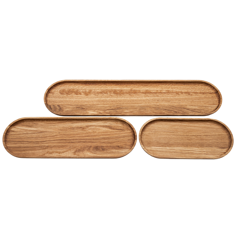 Set of 3 Oak Wooden Trays