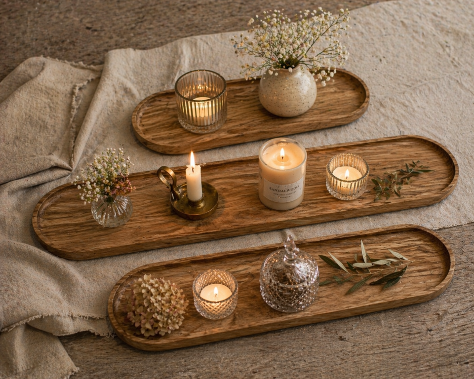 Set of 3 Oak Wooden Trays - Image 2